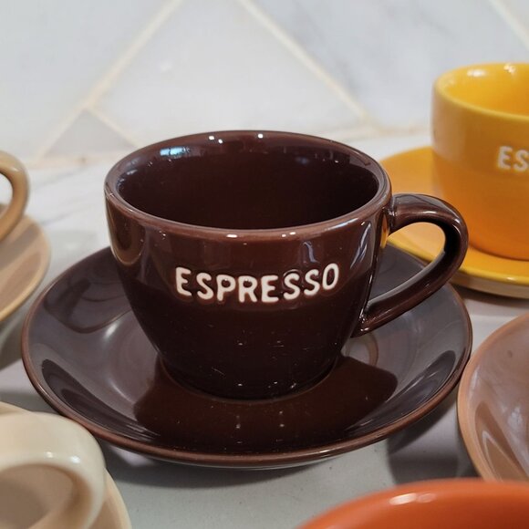 World Market Espresso Set 12 Pieces Mixed Earth Tone terracotta brown tan yellow - Picture 12 of 16